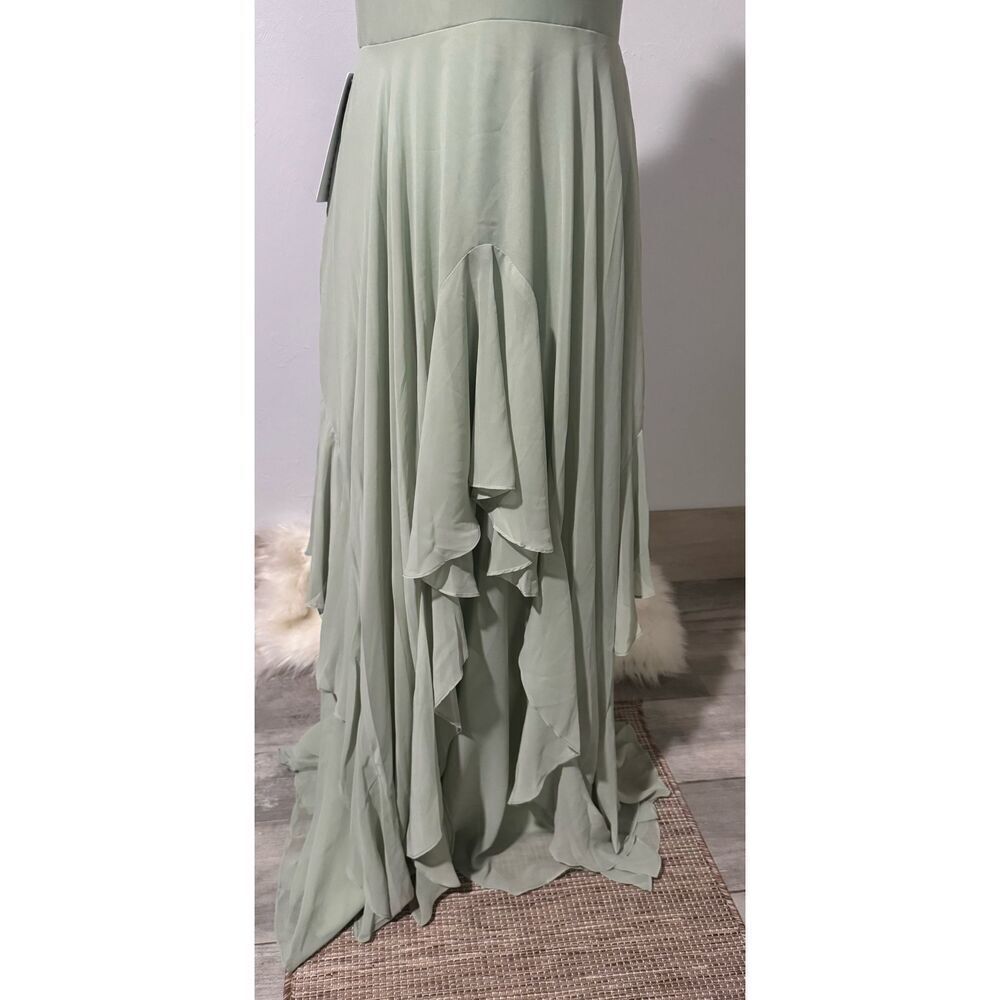 Azazie Barbie NWT  Briadsmaid A8 v neck chiffon tiered a line dress dusty sage A - Picture 13 of 14